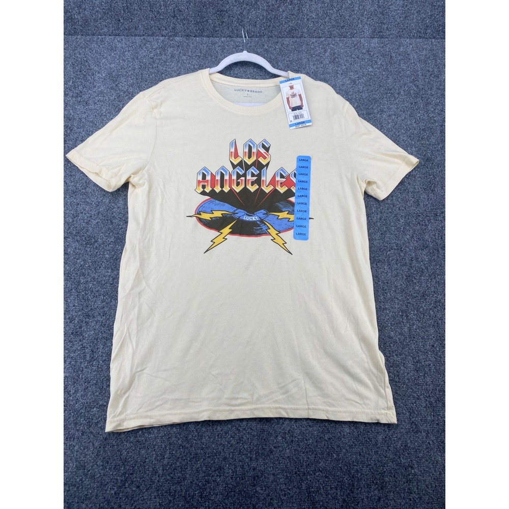 Lucky Brand Los Angeles Graphic T-Shirt Mens Large Cream Rock Vinyl Tee NWT